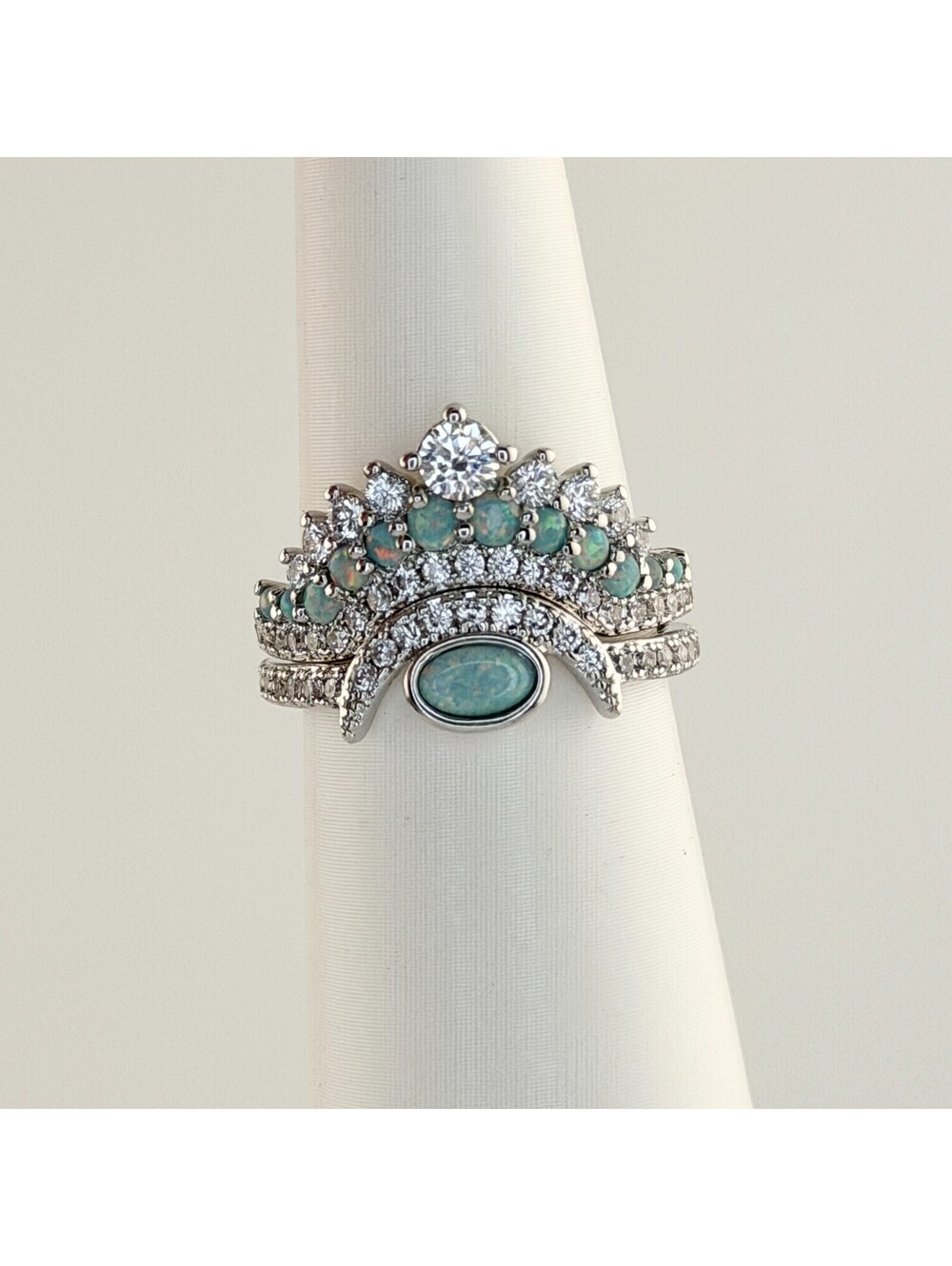 Bomb Party RBP6586 Sz 6 “Angelic Wonder” Pale Green Fire Opal on Rhodium